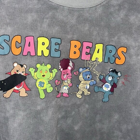 Care Bears Double Sided Scare Bears Gray Marbled Long Sleeve Sweatshirt Size XS - Picture 3 of 8